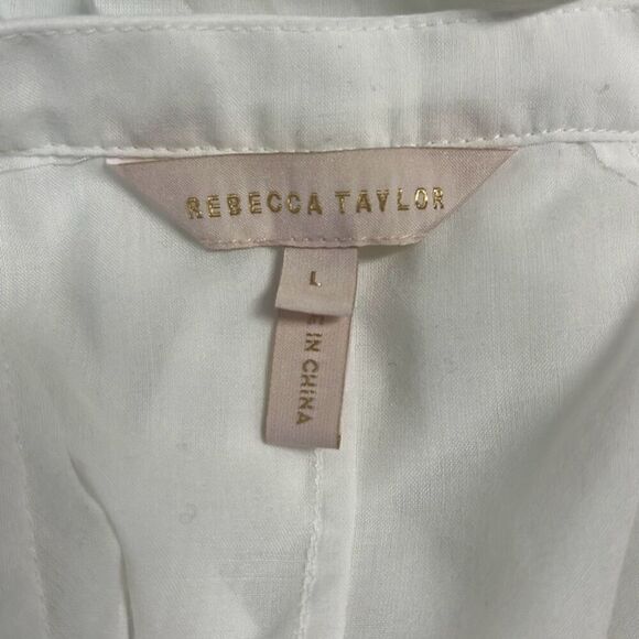 Rebecca Taylor Womens Large Voile Plisse Button Front Statement Blouse White - Picture 8 of 11